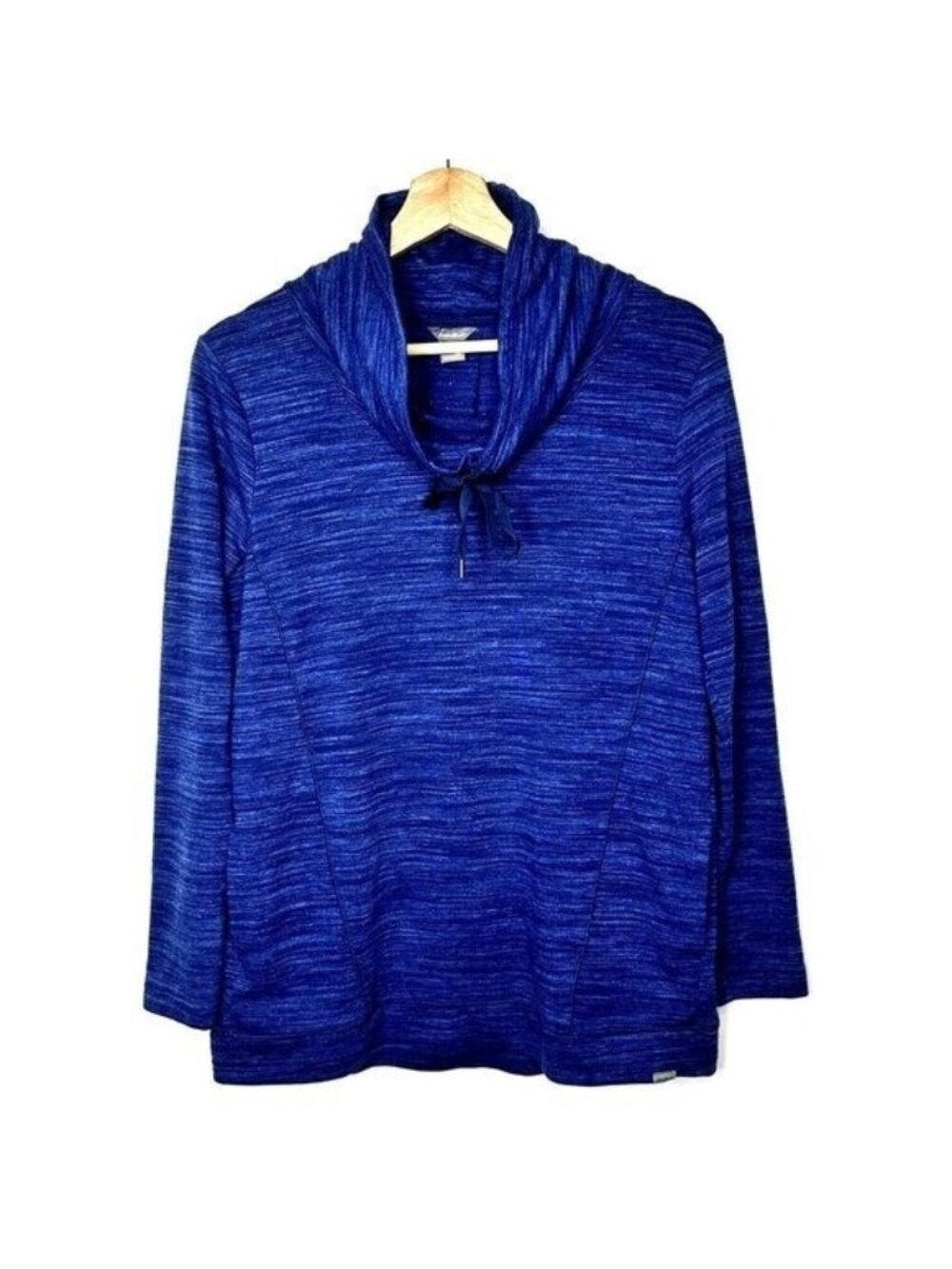 Eddie Bauer Sweater Womens XS Cowl Neck Knit Pullover Stretch Blue Long Sleeve